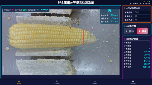 鲜食玉米视觉量长分等检测系统主界面